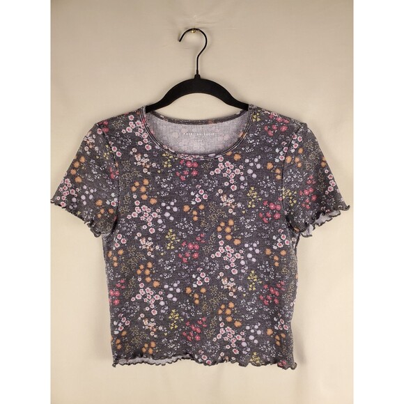 American Eagle Outfitters Tops - American Eagle Womens  Y2K Style Floral Baby Tee Sz M Ribbed Crop